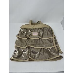 Valentino Red Italy‎ Ruffle Tiered Sequin Tan Leather Cross Body Tote Bag